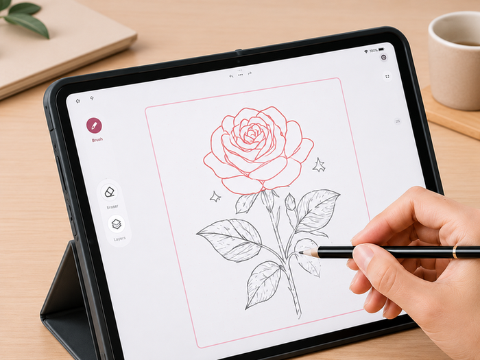 Tablet with flower drawing